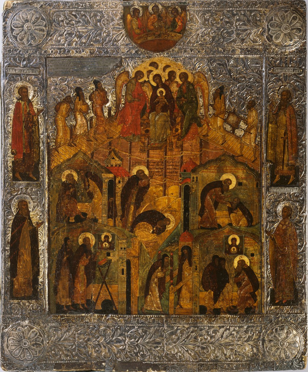 Die Offenbarung der Jungfrau Maria an den Heiligen Alexander Svirsky von Russian icon.