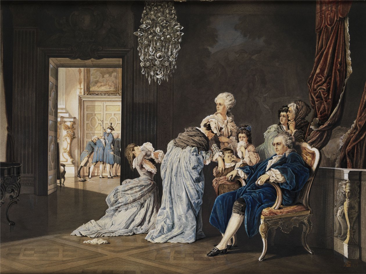 Die letzten Stunden der französischen Königsfamilie (Louis XVI und Marie Antoinette) im Louvre vor dem Hereinbrechen der Revolutionäre von „SG“
