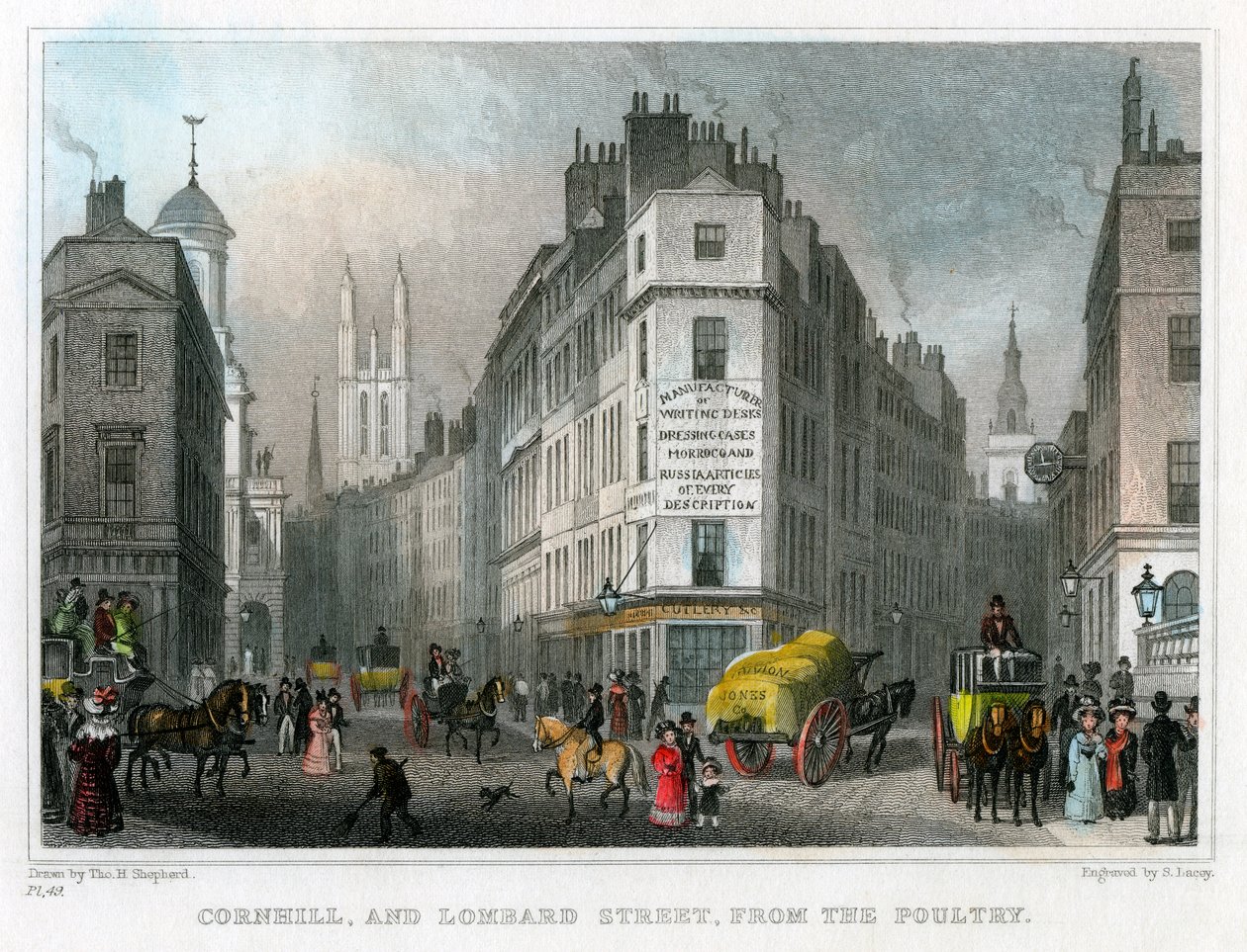 Cornhill und Lombard Street von Poultry, City of London, 1830 von S. Lacey