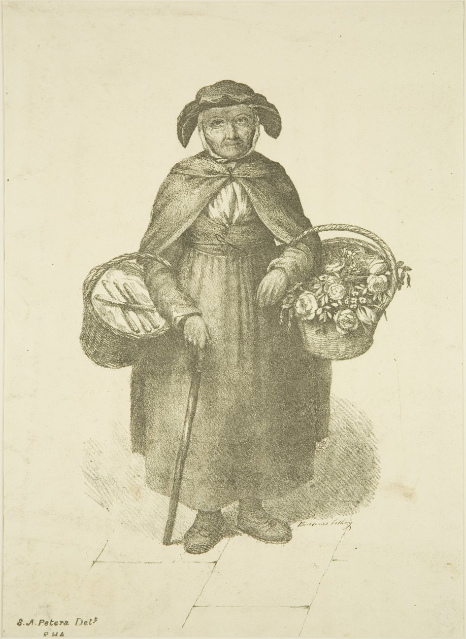 Alter Kingswood Blumenverkäufer, ca. 1828 von S. or D. A. Peters