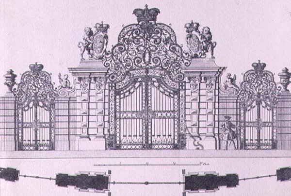 Plan und Aufriss der Eingangstore zum Schloss Belvedere in Wien, wahrscheinlich entworfen von Johann George Oegg um 1725, graviert von Johann August Corvinus (1683-1738) von Salomon after Kleiner