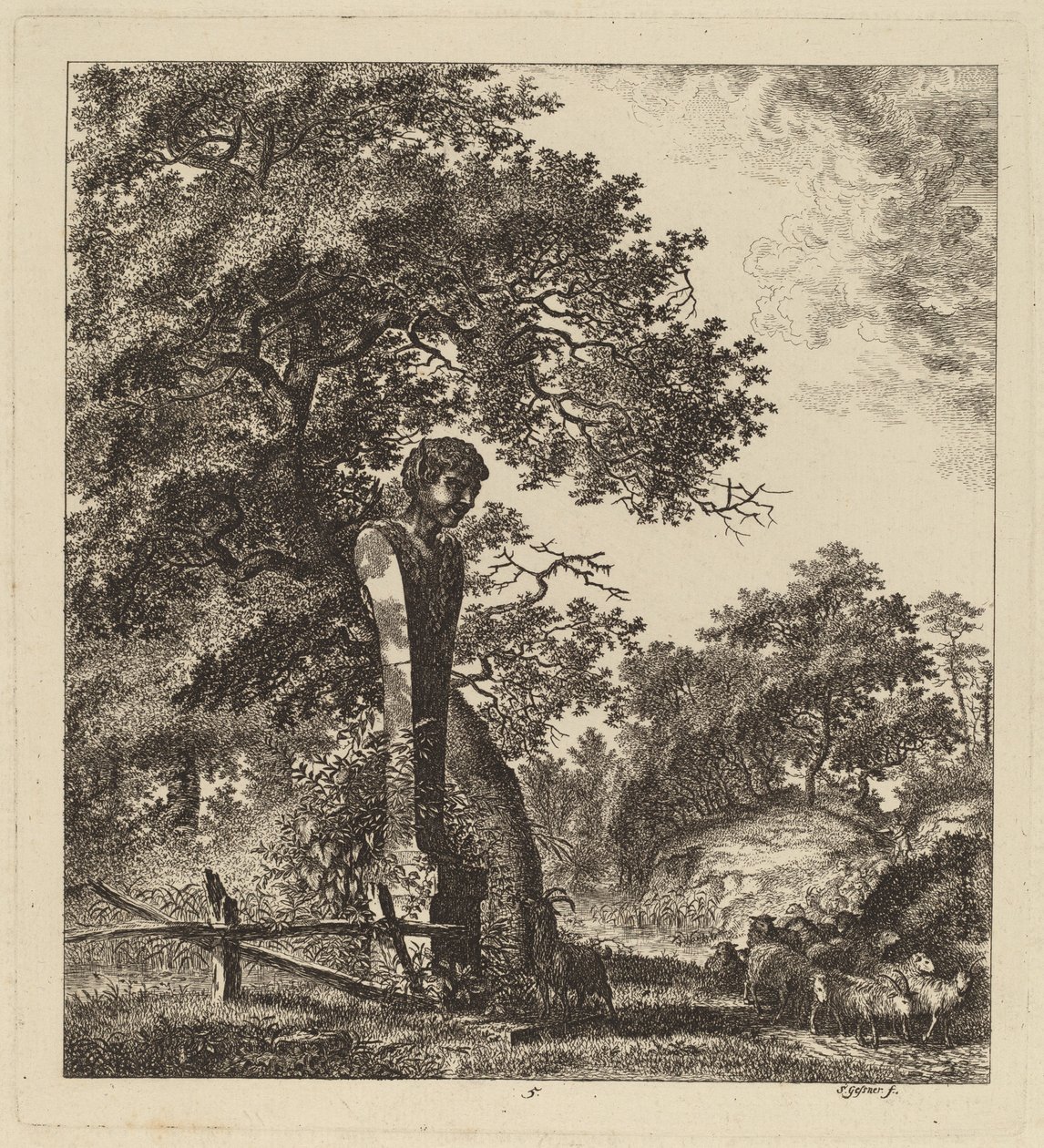 Waldlandschaft mit einer Ziegenherde und einem Herm, 1764 von Salomon Gessner