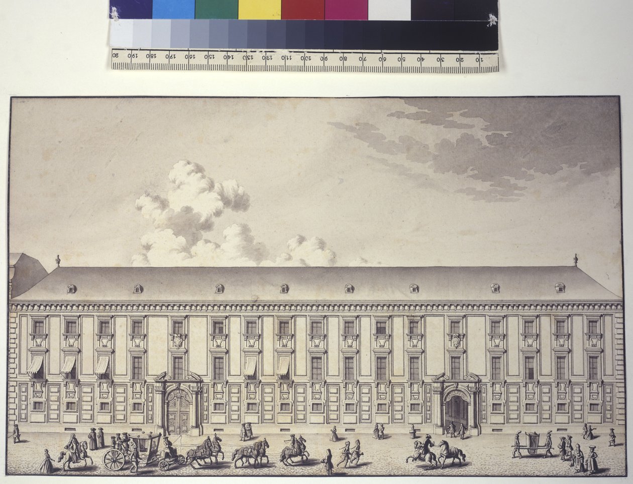 Ganzseitig: Vorderansicht des Palastes in Nos von Salomon Kleiner