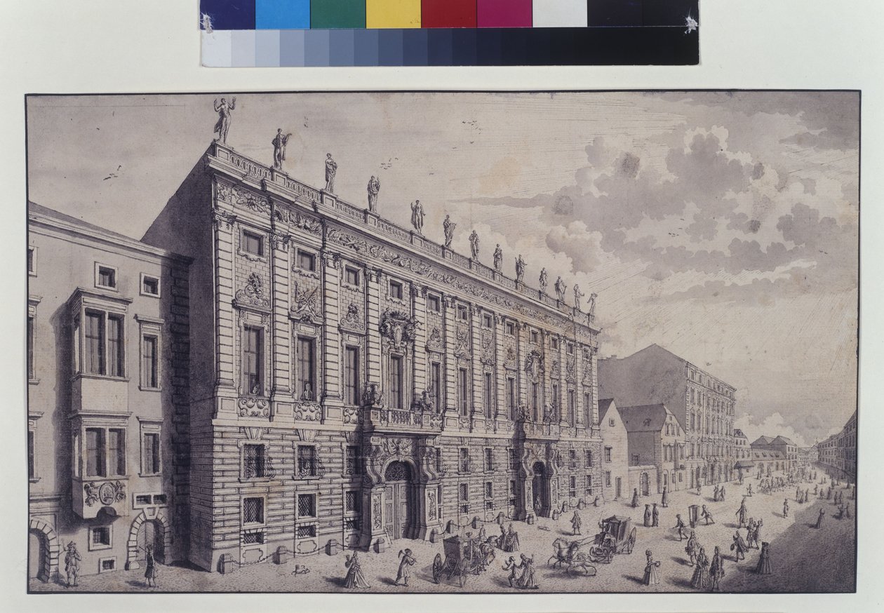 Ganzseitig: Schrägansicht des Stadtpalais von Prinz Eugen von Savoyen in der Himmelpfortgasse von Salomon Kleiner
