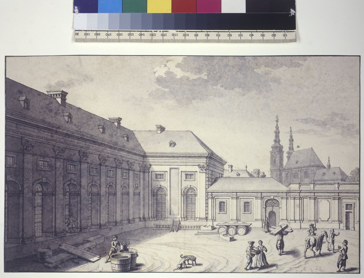 Vollständige Seite: Ansicht des Innenhofs der Orangerie von Salomon Kleiner