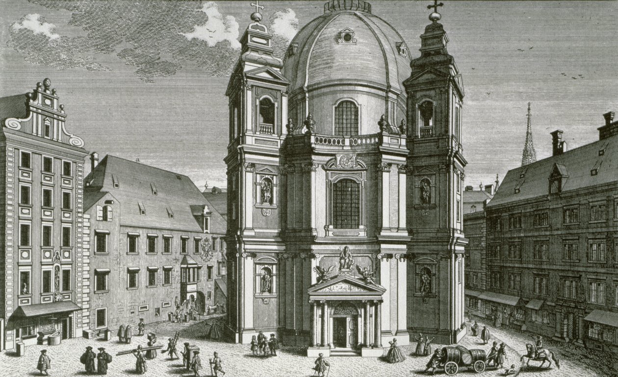 Ansicht der Peterskirche, Wien, gestochen von Johann Bernard Hattinger von Salomon Kleiner