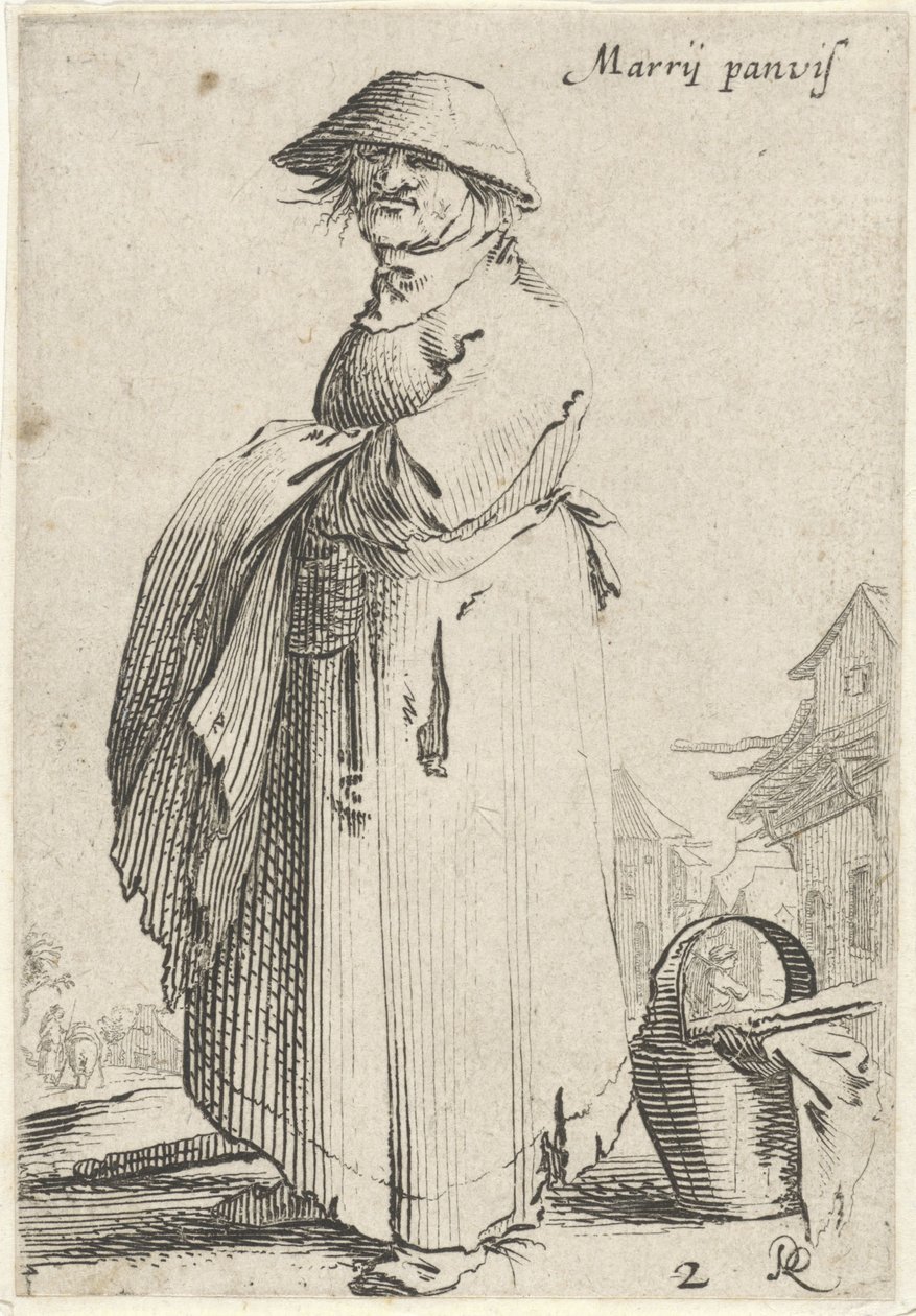 Frau mit Tuch über dem Arm, hinter ihr steht ein Korb auf dem Boden von Salomon Savery