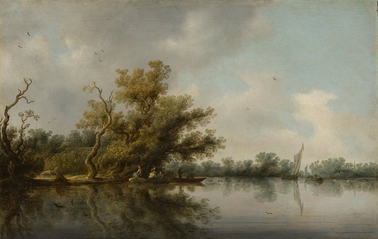 Flussufer mit alten Bäumen von Salomon van Ruysdael