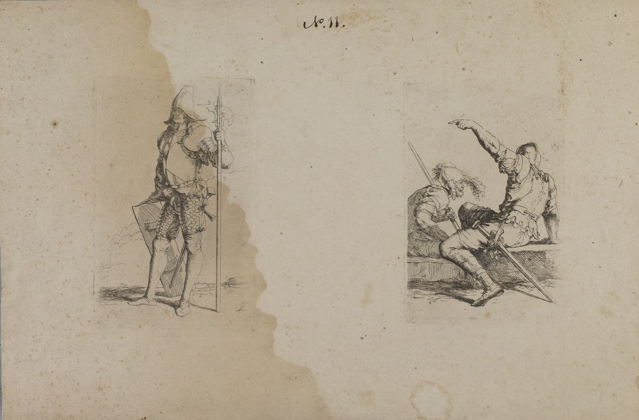 (Figurenserie) Helmträger mit verziertem Speer/Axt von Salvator Rosa