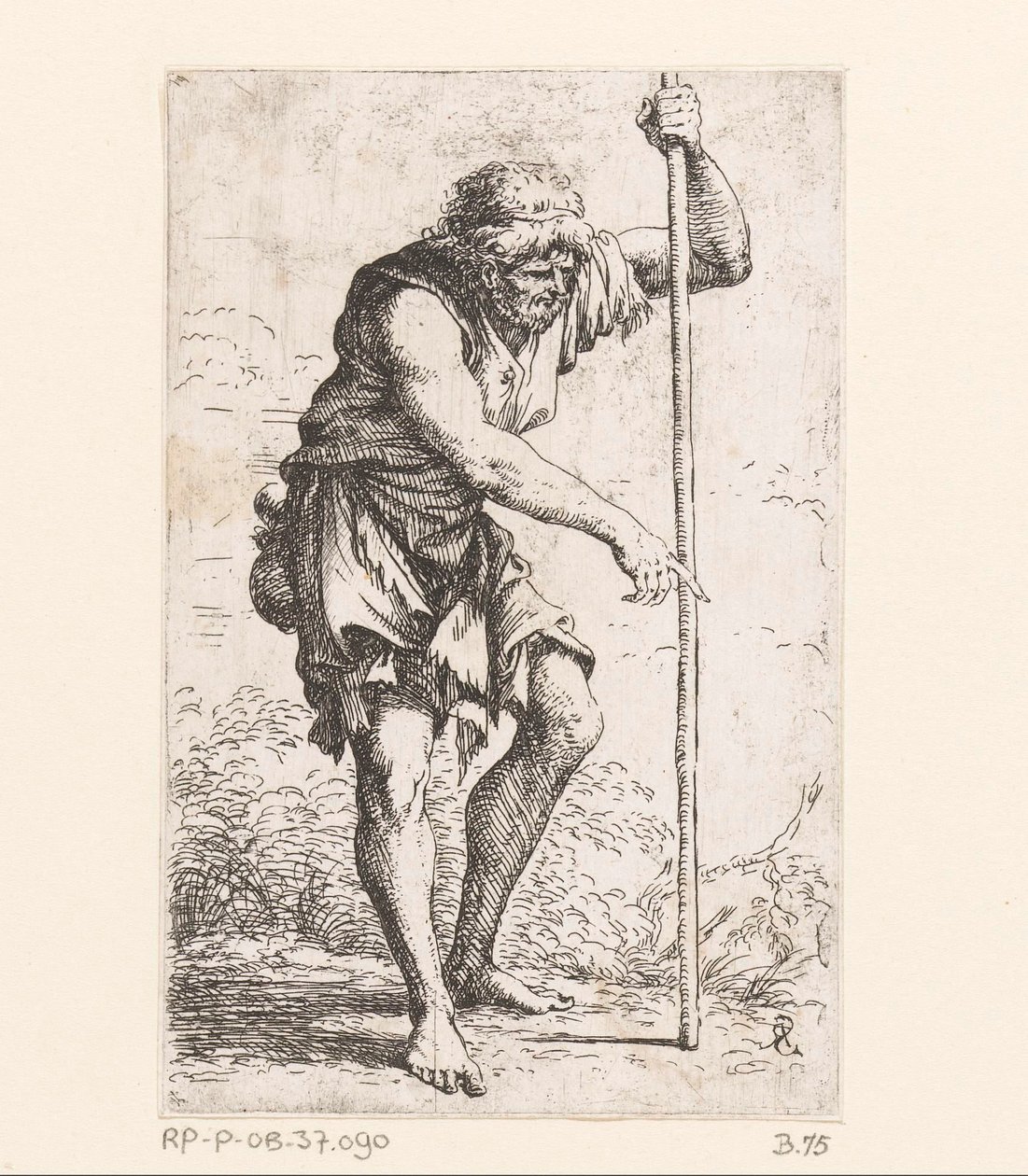 Alter Mann mit einem Stock von Salvator Rosa