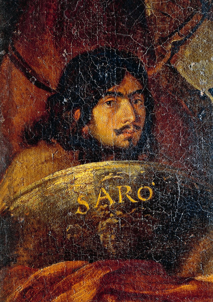 Selbstporträt des Malers (Detail) aus der Schlacht zwischen Christen und Türken, von Salvator Rosa (1613-1673) von Salvator Rosa