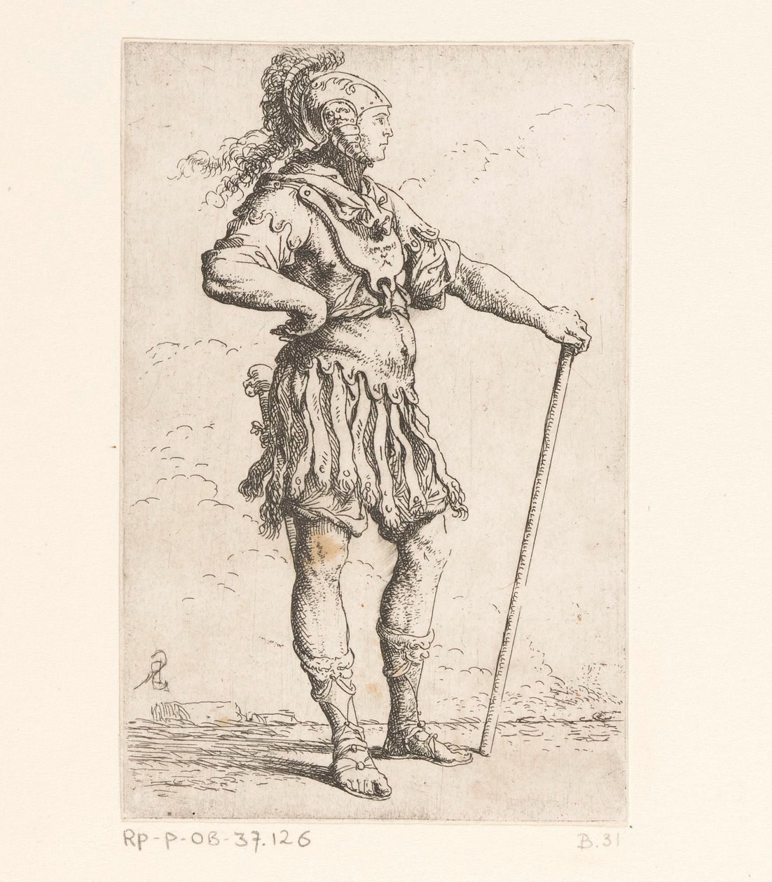 Soldat mit einem Stock von Salvator Rosa