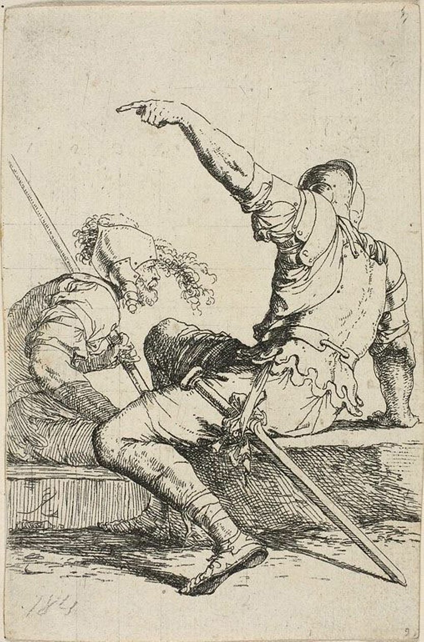Zwei Krieger, die auf niedrigen Felsen sitzen von Salvator Rosa