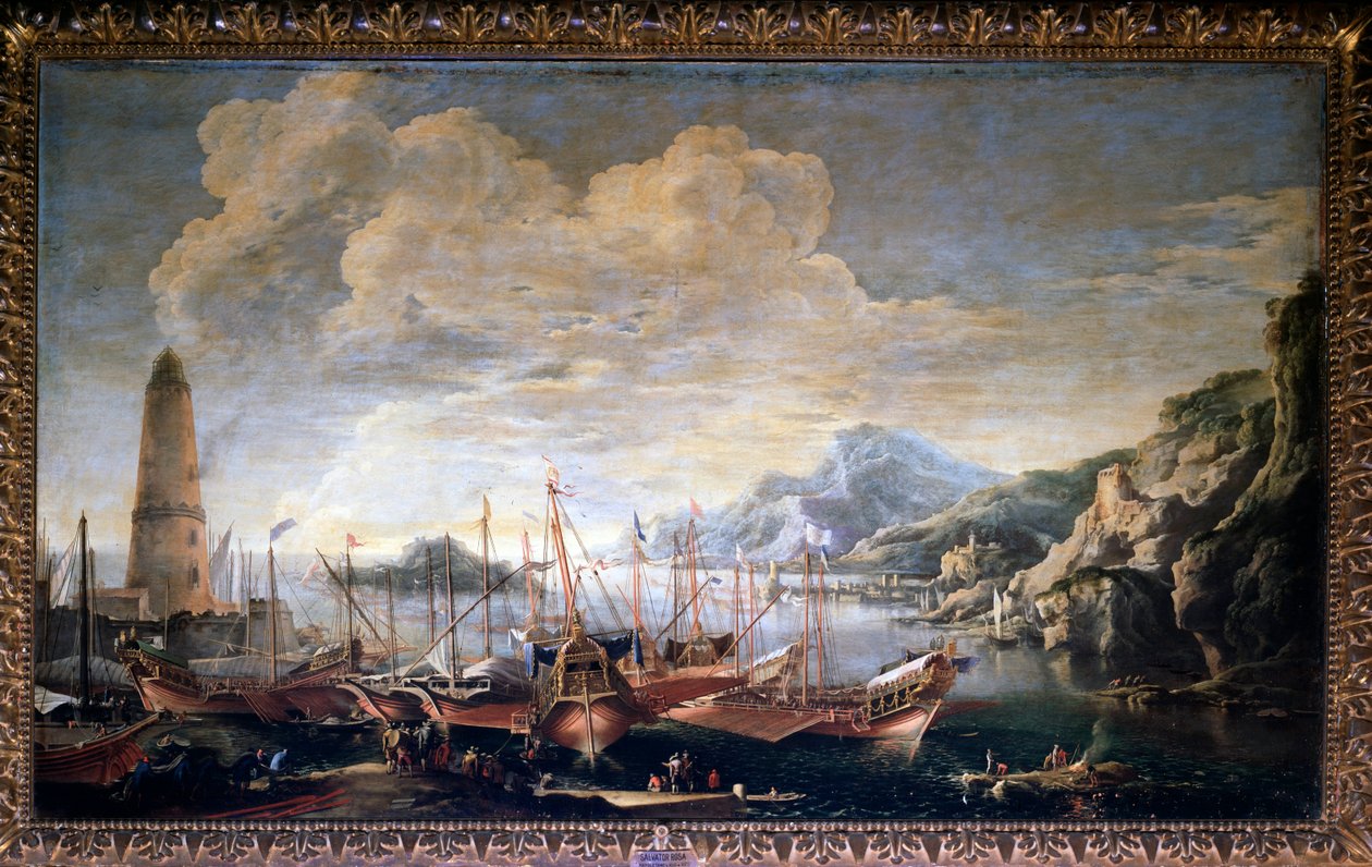 Ansicht eines Hafens von Salvator Rosa