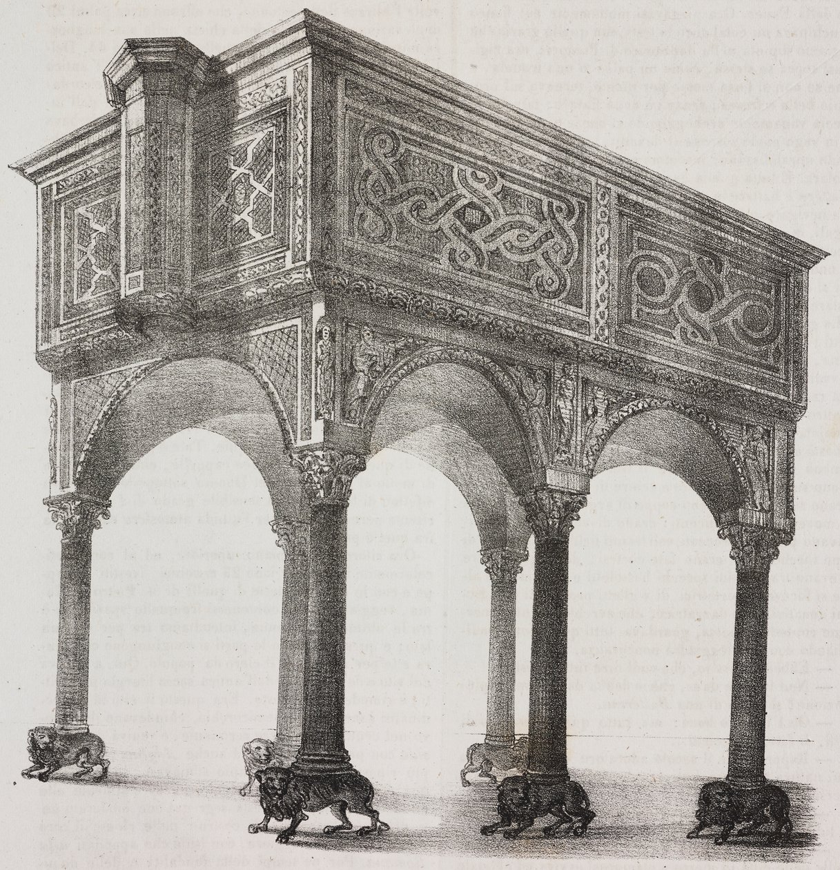 Antike Ambo in der Kathedrale von Sessa Aurunca, Kampanien, Italien, Lithographie von Salvatore Puglia nach einer Zeichnung von Pasquale Mattei (1813-1879) aus Poliorama Pittoresco, Nr. 43, 31. Mai von Salvatore Puglia