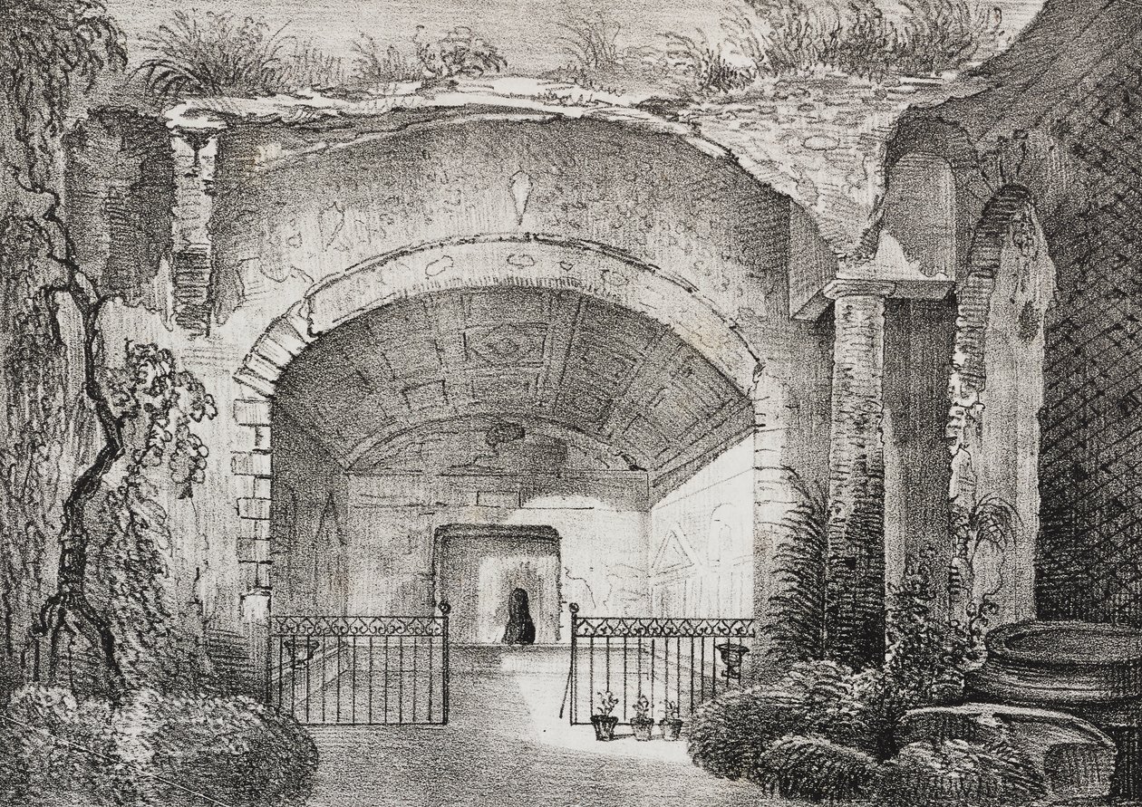 Halle in der antiken Villa des Prinzen von Caposele in Formia, Latium, Italien, Lithographie von Salvatore Puglia aus Poliorama Pittoresco, Nr. 23, 11. Januar von Salvatore Puglia