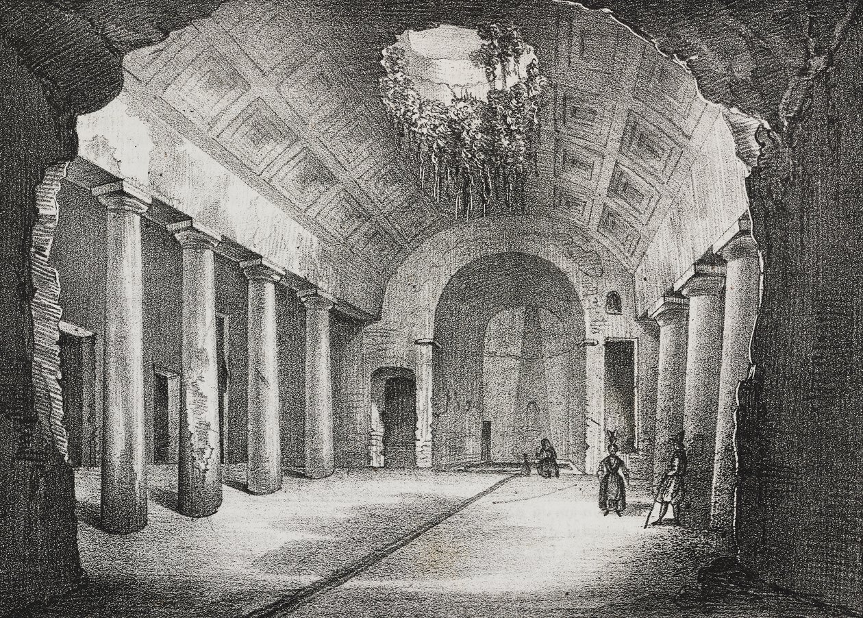 Halle in der antiken Villa des Prinzen von Caposele in Formia, Latium, Italien, Lithographie von Salvatore Puglia aus Poliorama Pittoresco, Nr. 23, 11. Januar von Salvatore Puglia