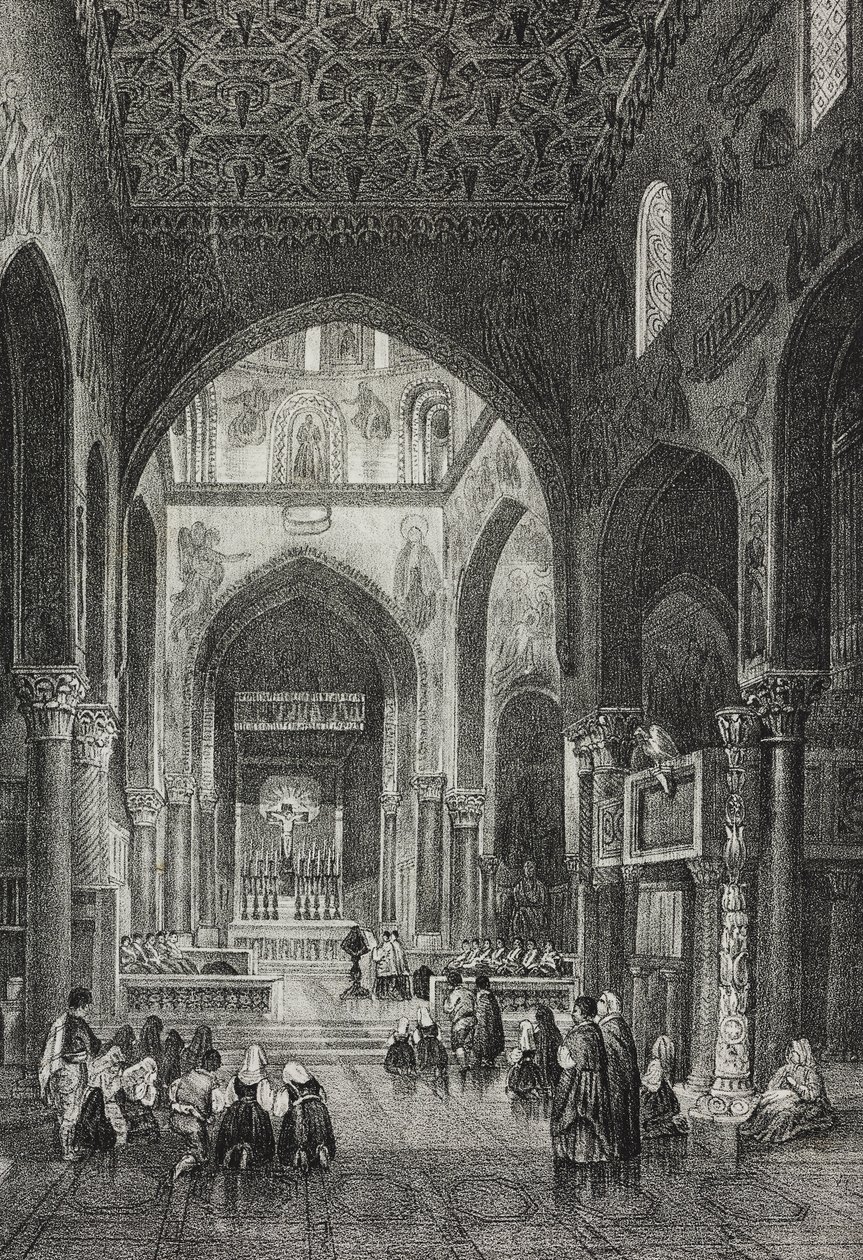 Innenraum der Palatinenkapelle im Palazzo dei Normanni oder Königspalast in Palermo, Sizilien, Italien, Lithographie von Salvatore Puglia aus Poliorama Pittoresco, Nr. 41, 21. Mai von Salvatore Puglia