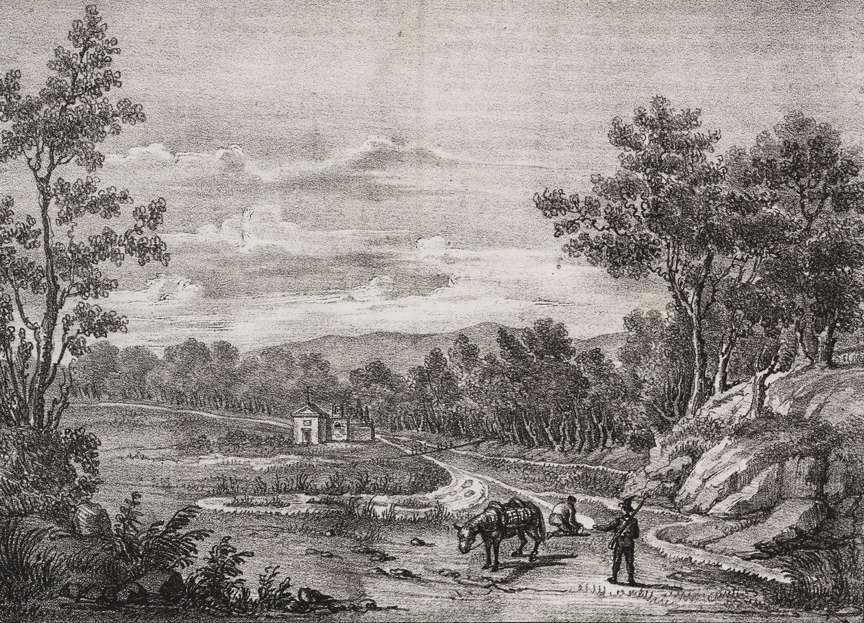 Mineralquellen im Wald von Acerra, Kampanien, Italien, Lithographie von Salvatore Puglia aus Poliorama Pittoresco, Nr. 5, 7. September von Salvatore Puglia