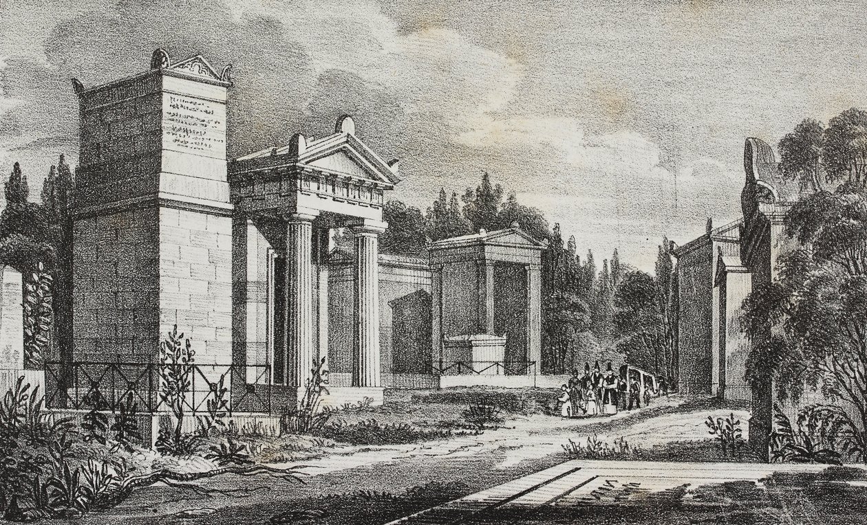 Friedhof Père-Lachaise, Paris, Frankreich, Lithographie von Salvatore Puglia aus Poliorama Pittoresco, Nr. 19, 17. Dezember von Salvatore Puglia