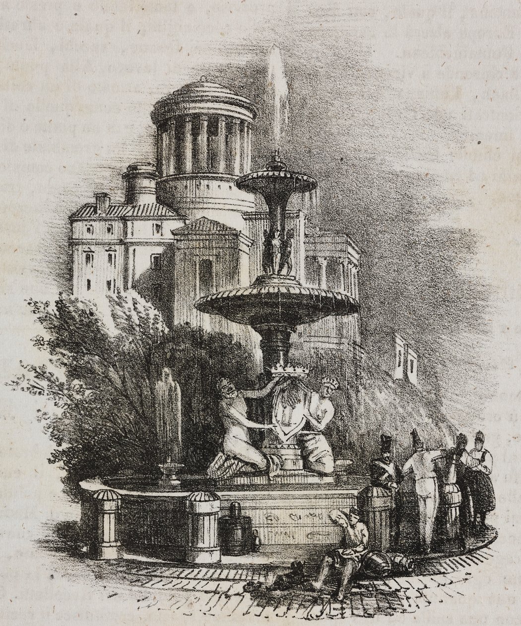 Prado-Brunnen, Madrid, Spanien, Lithographie von Salvatore Puglia aus Poliorama Pittoresco, Nr. 39, 4. Mai von Salvatore Puglia