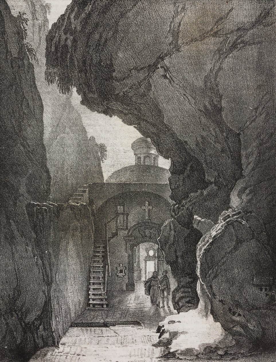 Heiligtum der Heiligen Dreifaltigkeit oder Heiligtum des gespaltenen Berges, Gaeta, Latium, Italien, Lithographie von Salvatore Puglia aus Poliorama Pittoresco, Nr. 43, 1. Juni von Salvatore Puglia