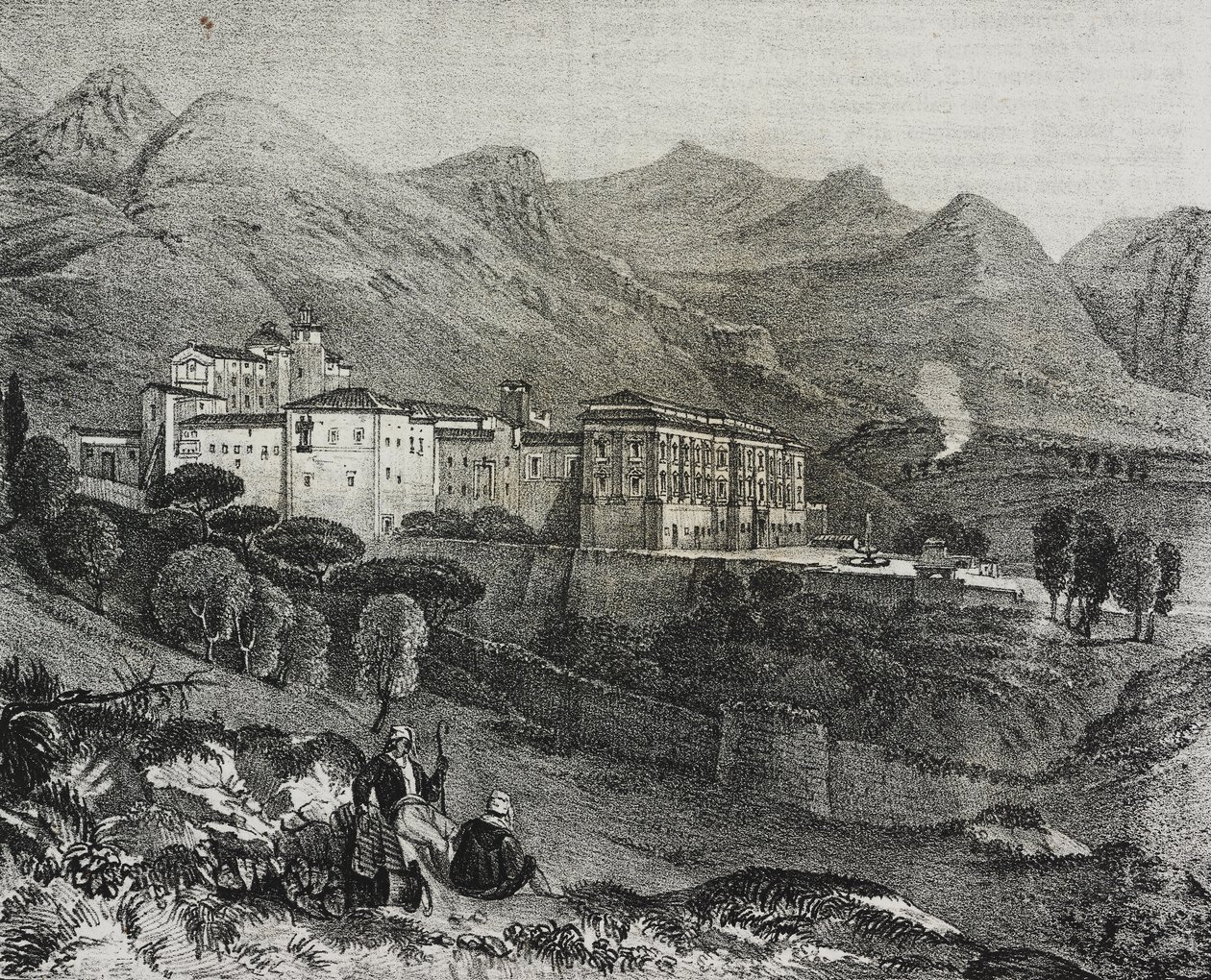 Ansicht des Klosters San Martino delle Scale in der Nähe von Palermo, Sizilien, Italien, Lithographie von Salvatore Puglia von Salvatore Puglia