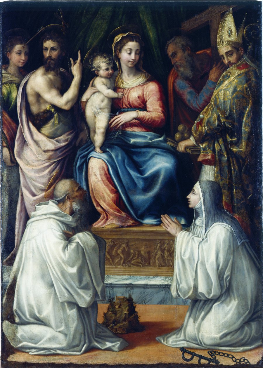 Die Jungfrau mit den Heiligen Christina von Bolsena, Johannes der Täufer, Philipp, Nikolaus..., 1540 von Salviati