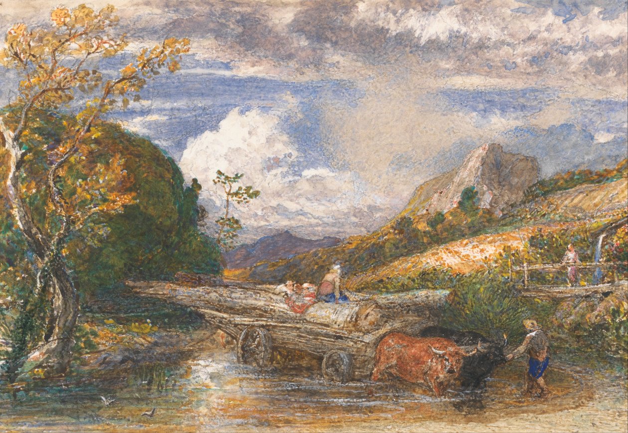 Holzwagen überquert einen Bach von Samuel Palmer