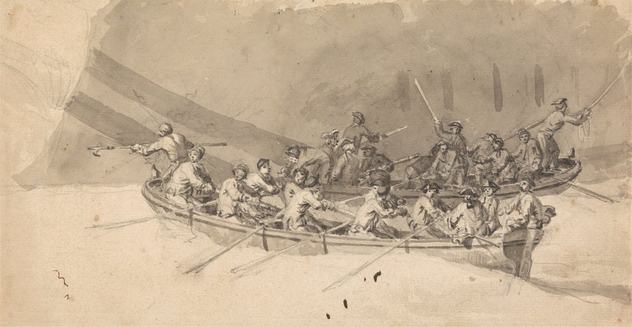 Zwei Boote mit Besatzungen, Studie für Die Royal William auf See von Samuel Scott