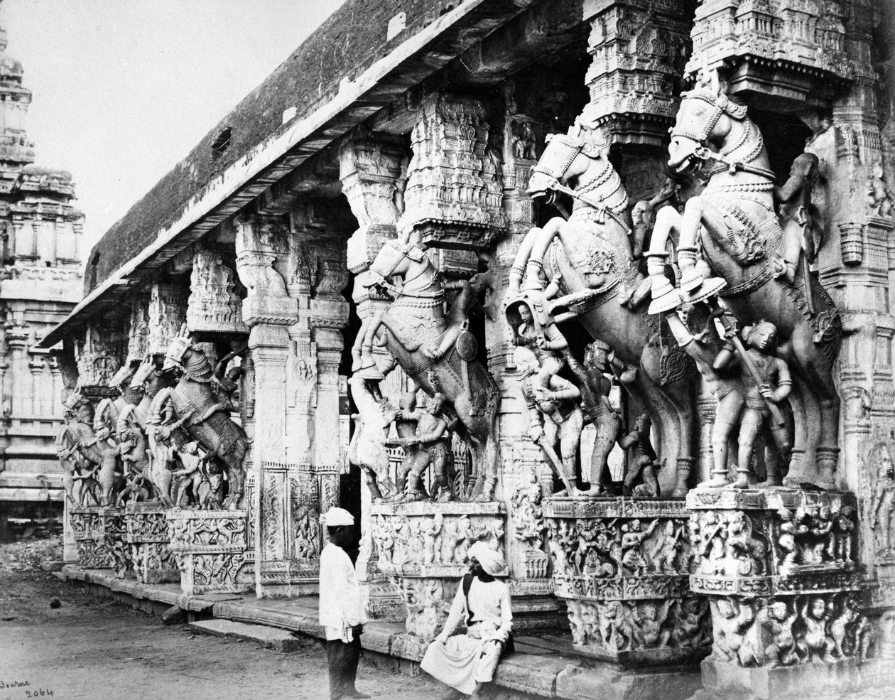 Geschnitzte Pferdesäulen im Ranganatha-Tempel, Srirangam, 1869 von Samuel Bourne