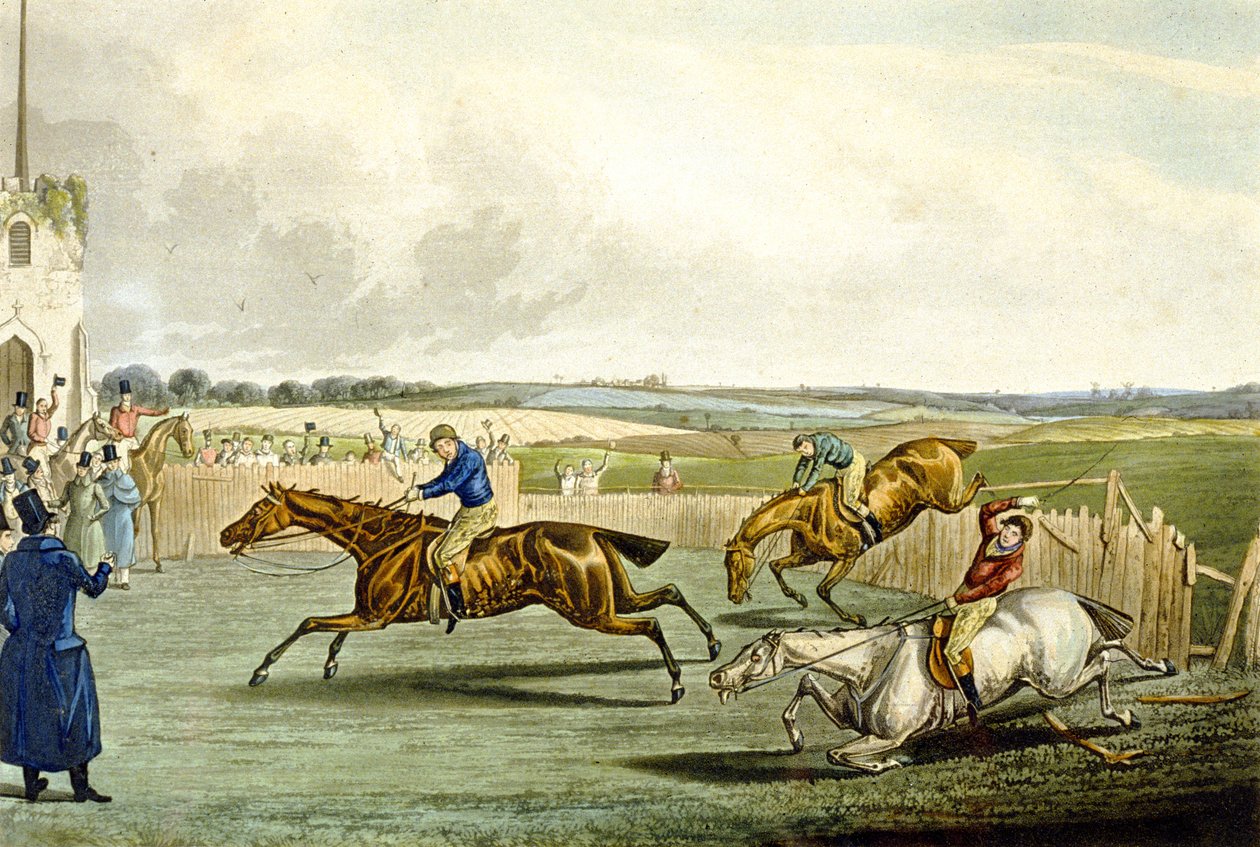 Vierte Meile, aus Steeplechasing, graviert von Charles Hunt von Samuel Henry (after) Alken