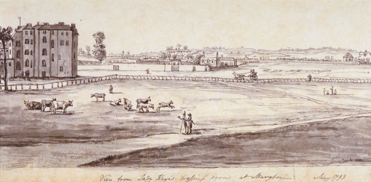 Blick aus Lady Kayes Ankleidezimmer in Marylebone von Samuel Hieronymus Grimm