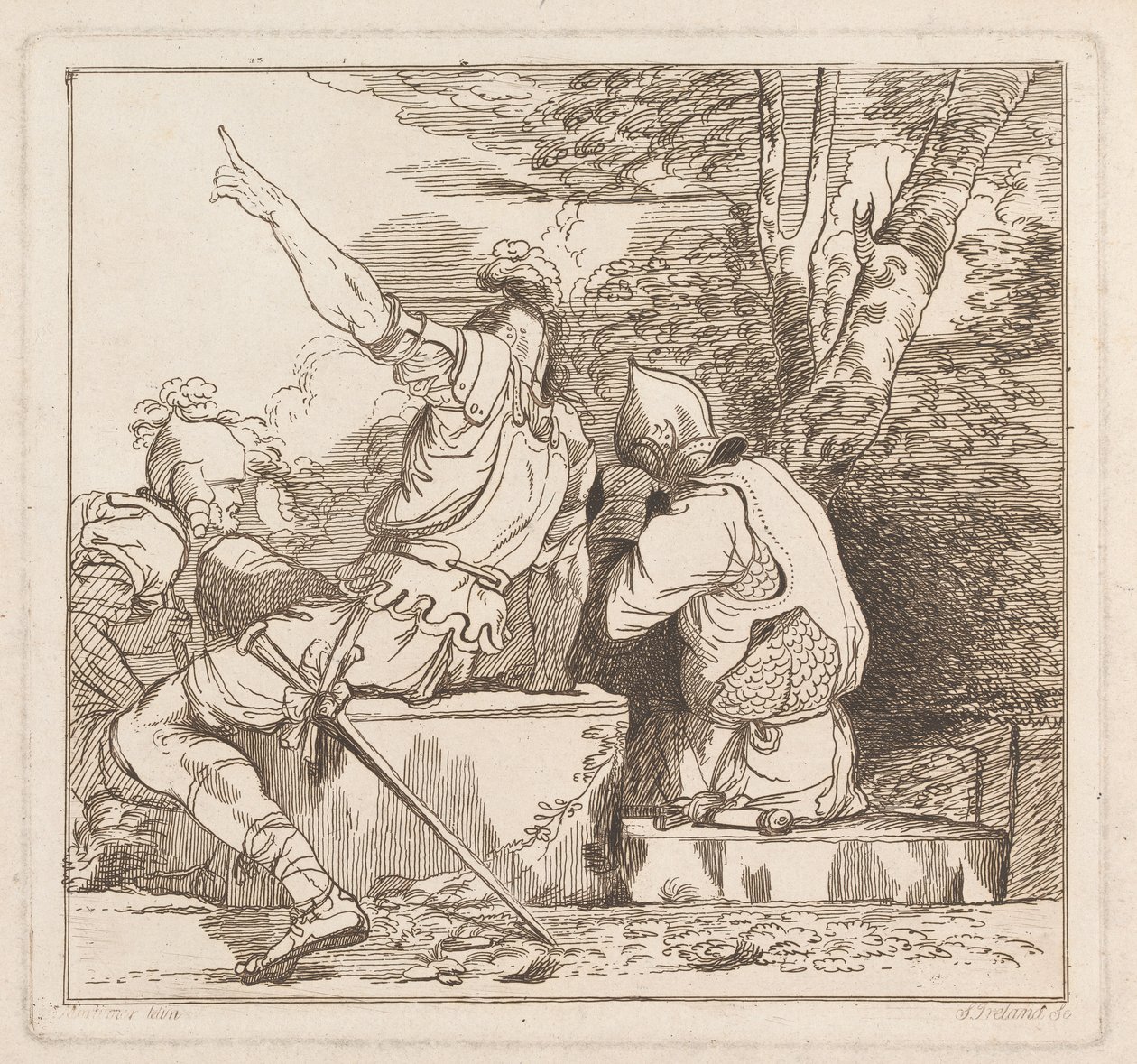 Drei Radierungen auf einem Blatt: Drei Soldaten von Samuel Ireland