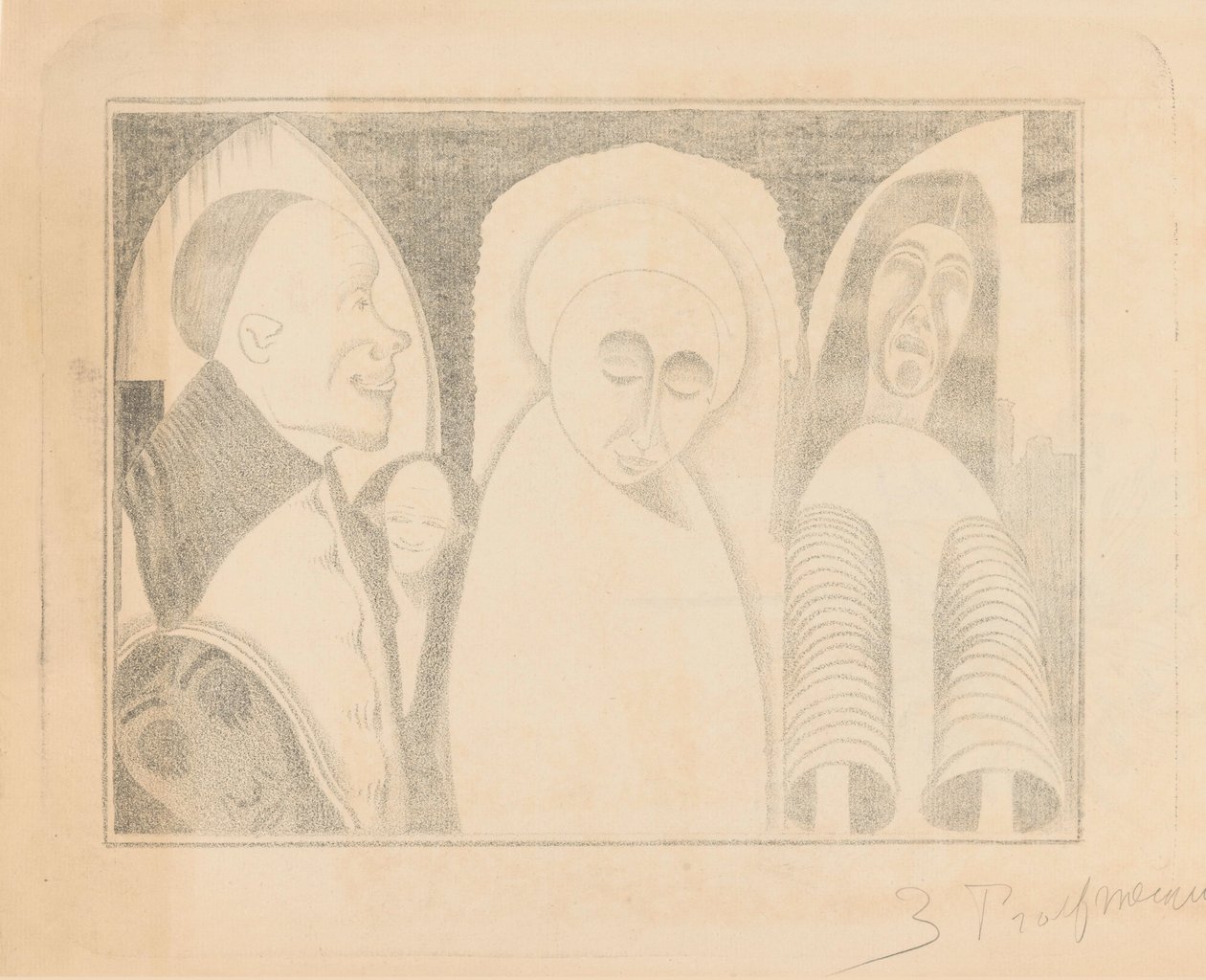 Fantasie: verschiedene Figuren, die rechte mit Ärmeln wie Röhren von Samuel Jessurun de Mesquita