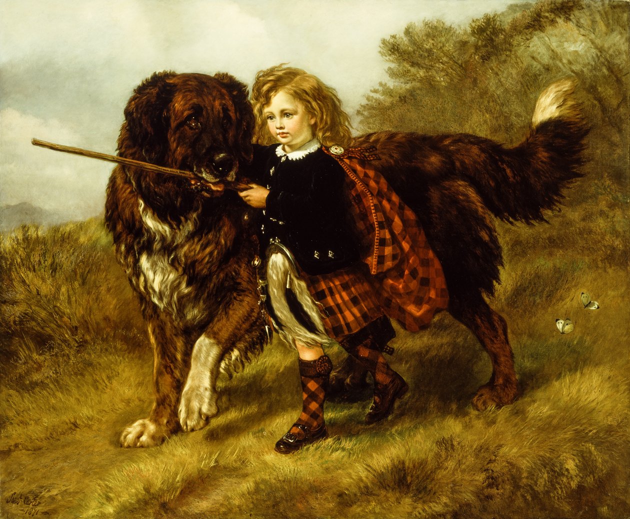 Master Egerton Macdona mit seinem Bernhardinerhund Tell von Samuel John Carter