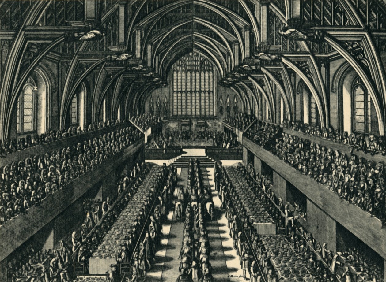 Das Krönungsdinner von James II in der Westminster Hall, 1685, 1947 von Samuel Moore