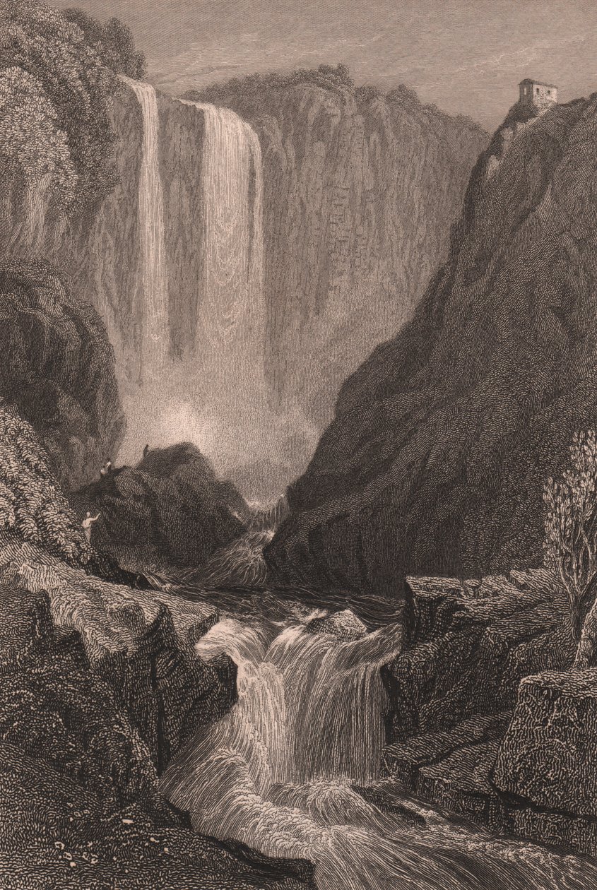 Ansicht der Marmore-Wasserfälle (Cascata delle Marmore) bei Terni, Umbrien, Italien, Stahlstich nach einer Zeichnung von Samuel Prout, ca. 15x11,5 cm von Samuel Prout
