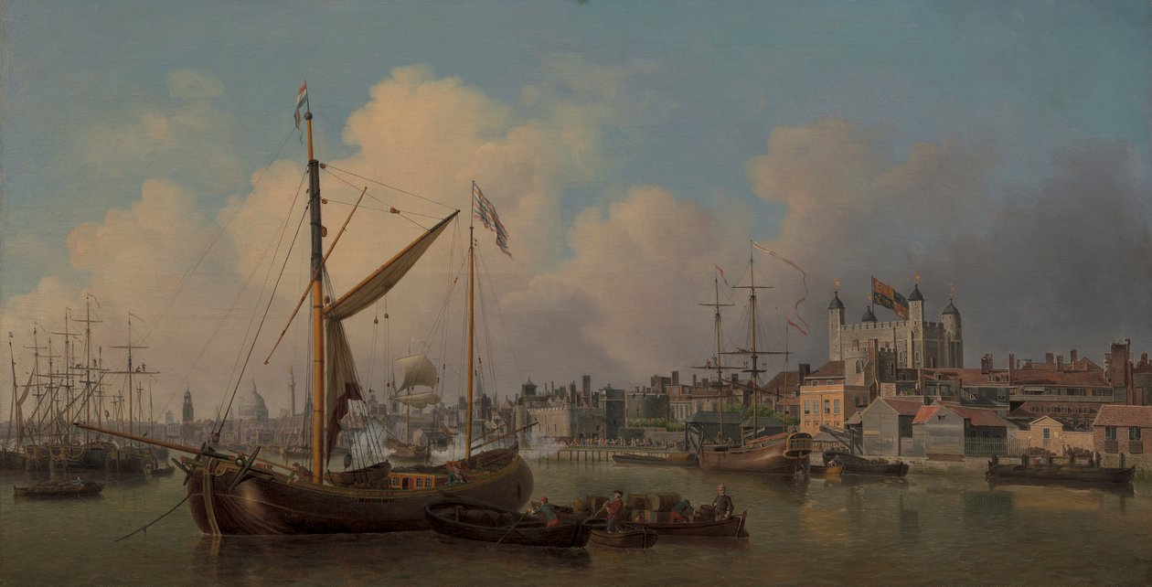 Ein Blick auf den Tower of London, vermutlich am Geburtstag seiner Majestät von Samuel Scott
