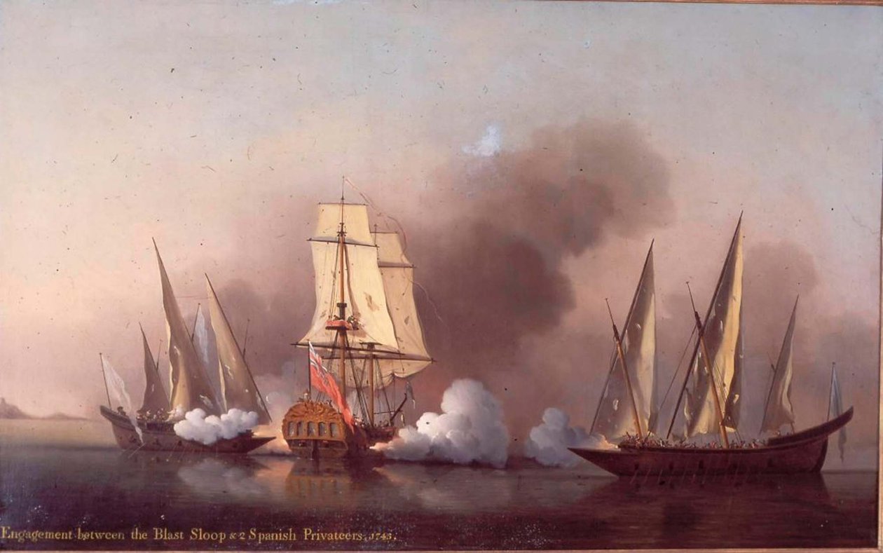 Das Gefecht zwischen der Blast Sloop und zwei spanischen Freibeutern von Samuel Scott