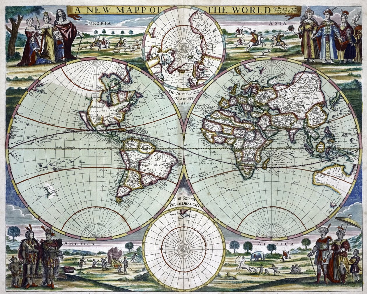 Eine neue Weltkarte, um 1702 von Samuel Thornton