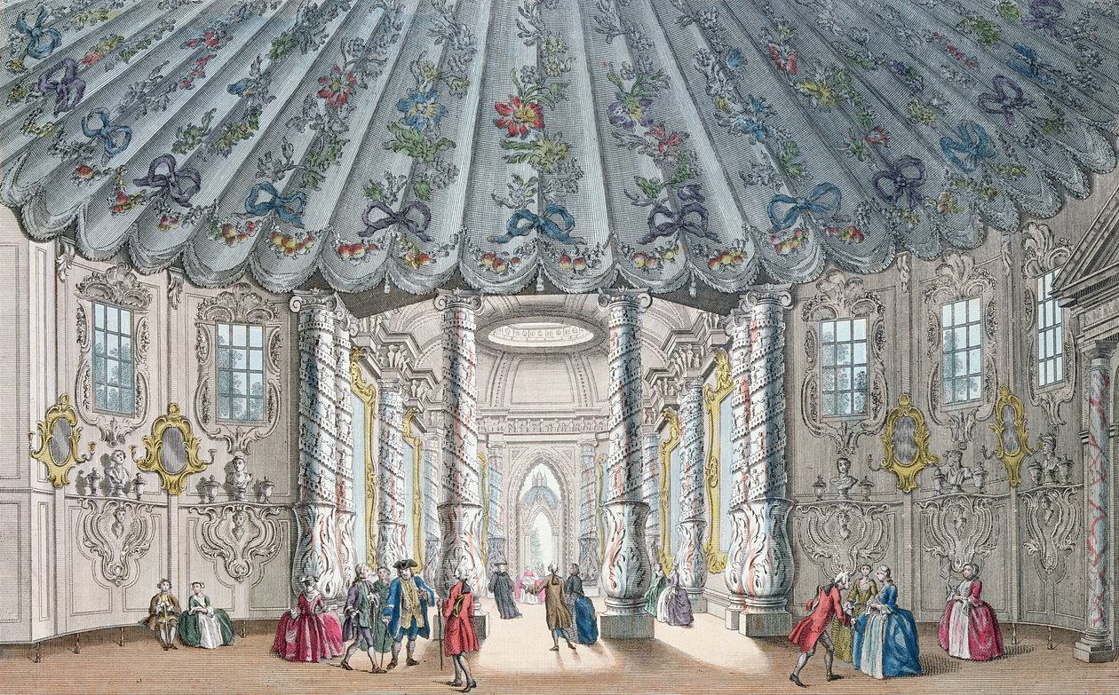 Innenansicht des eleganten Musikzimmers in den Vauxhall Gardens, graviert von H. Roberts, 1752 von Samuel Wale