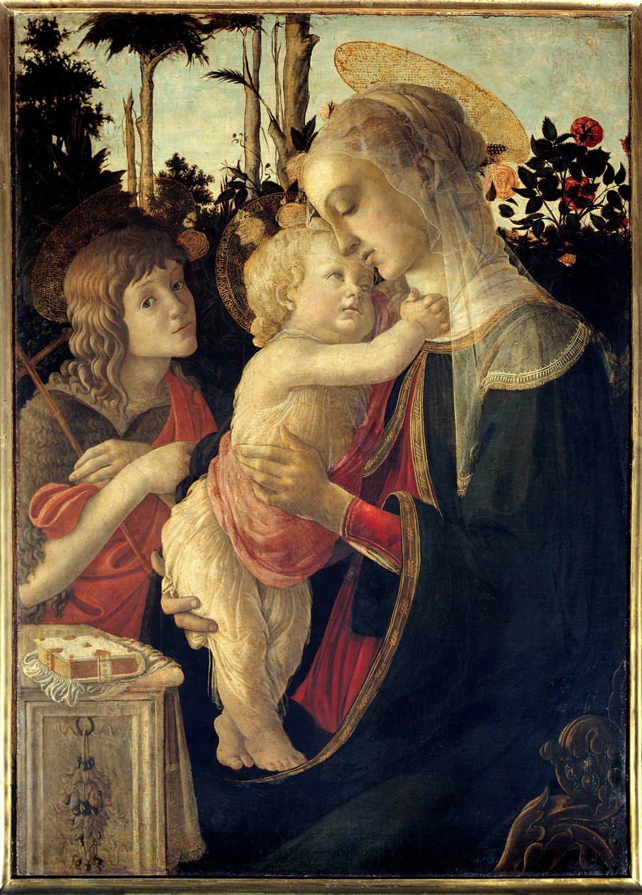 Die Jungfrau und das Jesuskind mit dem jungen Johannes dem Täufer von Sandro Botticelli
