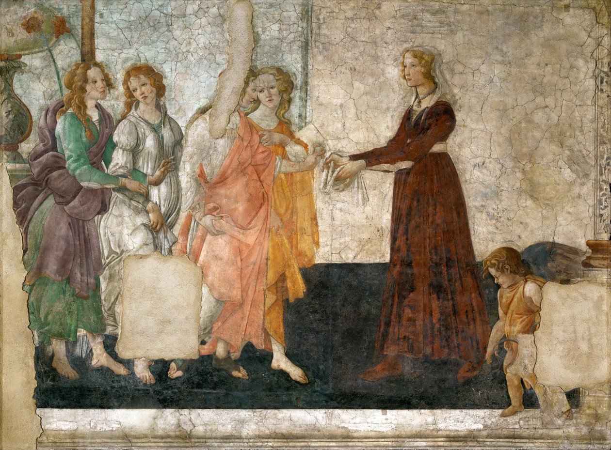 Venus und die drei Grazien bieten einem jungen Mädchen Geschenke an von Sandro Botticelli