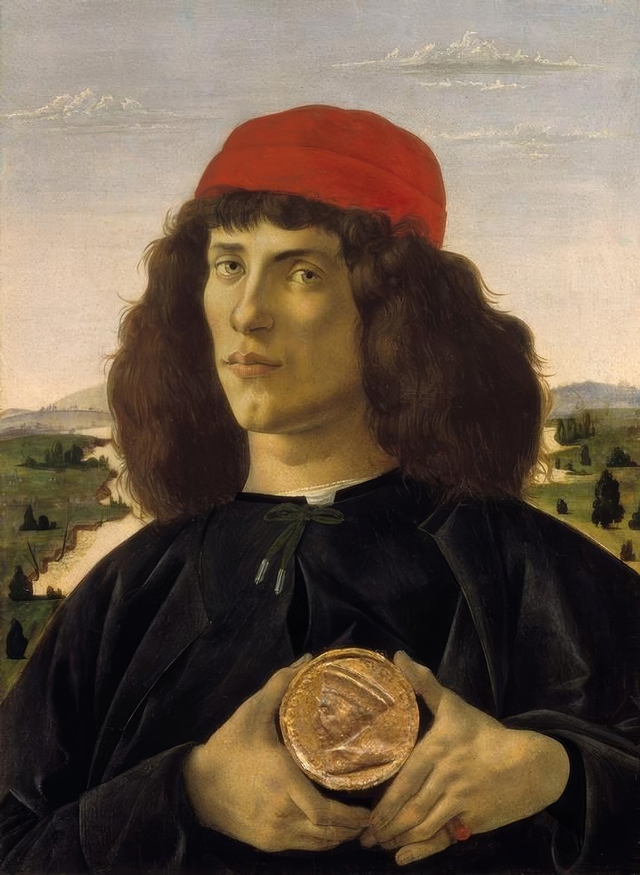 Bildnis eines Unbekannten mit der Medaille von Cosimo dem Älteren von Sandro Botticelli