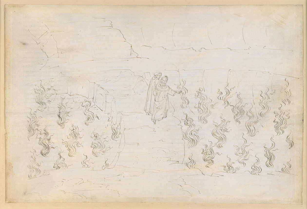 Die Göttliche Komödie, Inferno XXVII: Achter Kreis der Hölle (Malebolge), 8. Bolgia: Bestrafung der falschen Ratgeber; Gespräch mit Guido da Montefeltro von Sandro Botticelli