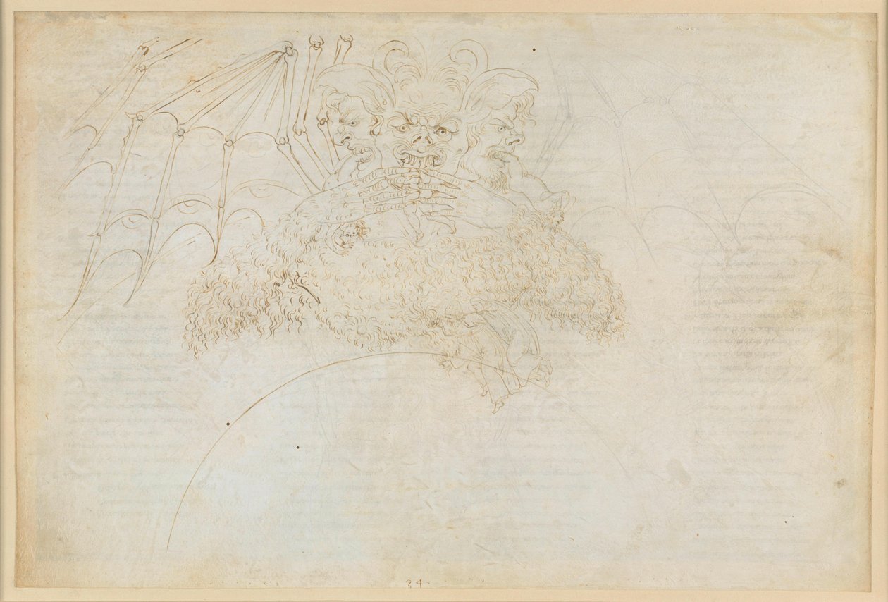 La Divina Commedia, Inferno XXXIV (1): Zentrum der Hölle: Luzifer im Eis der Giudecca, Judas, Brutus und Cassius zermalmend von Sandro Botticelli
