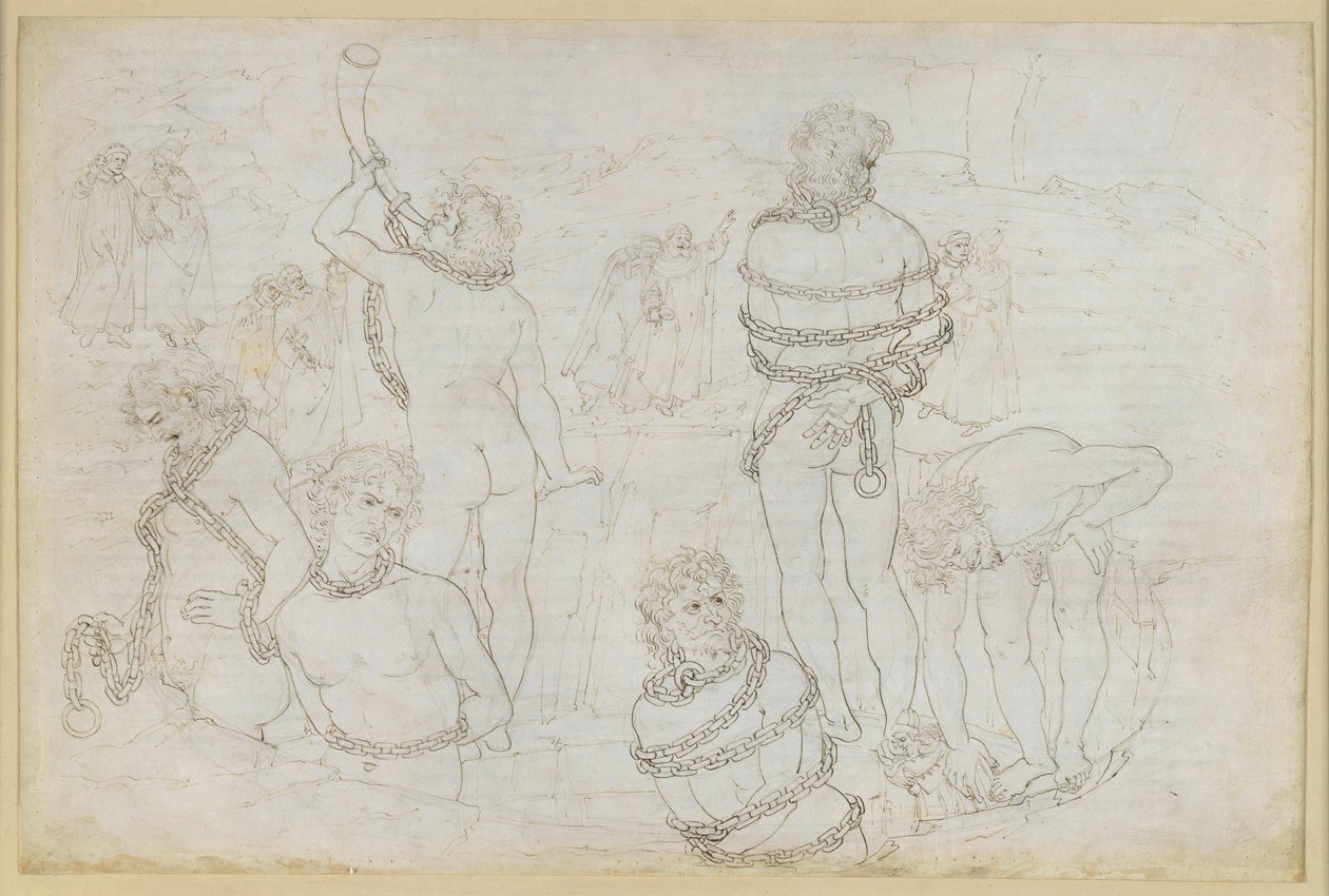 Die Göttliche Komödie, Inferno XXXI. Achter Kreis der Hölle (Malebolge): Schlacht der Giganten - Pozzo dei Giganti von Sandro Botticelli