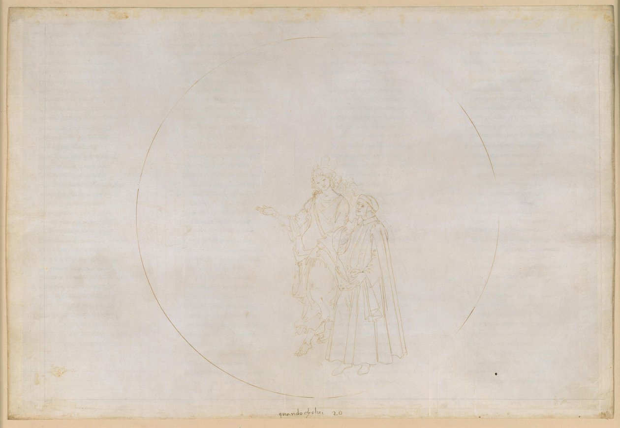 Die Göttliche Komödie, Paradiso XX. Sechste Planetensphäre (Himmel des Jupiter): Der Adler benennt die Flammen, die sein Auge formen, darunter zwei Heiden, worauf Dantes Zweifel genährt und schließlich zerstreut werden von Sandro Botticelli