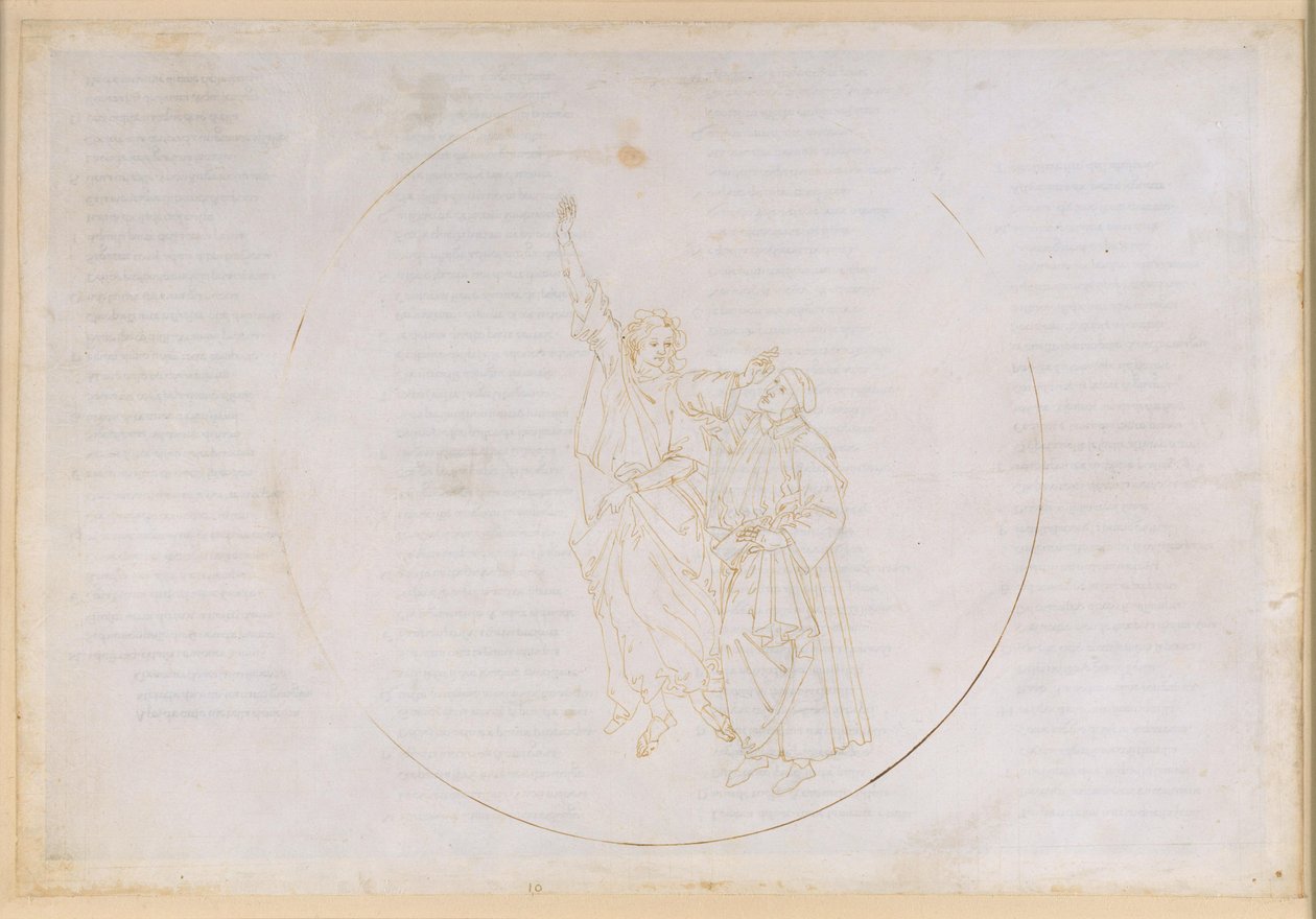 Die Göttliche Komödie, Paradiso X. Aufstieg zur vierten Planetensphäre (Sonnenhimmel): Das Licht des Thomas von Aquino stellt Dante den Himmel der Weisen vor von Sandro Botticelli